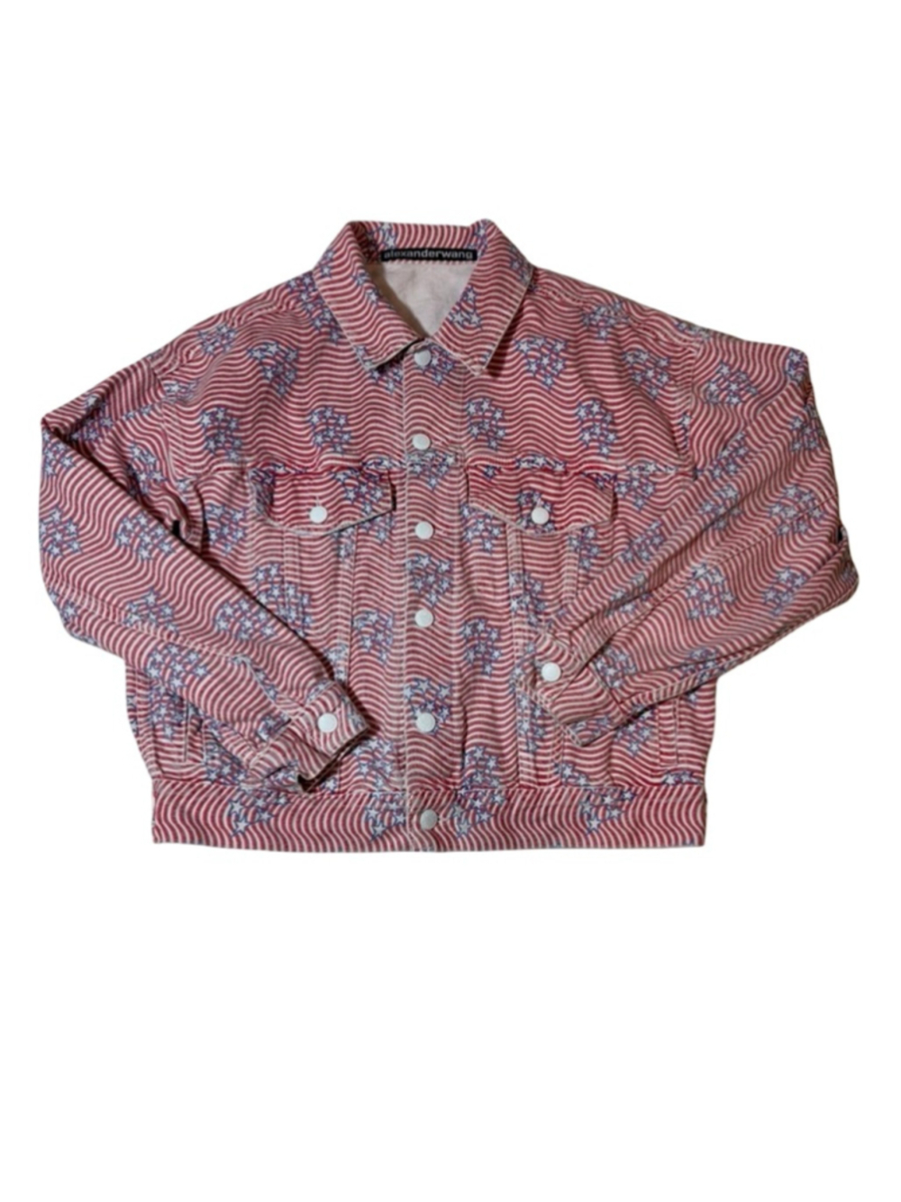 Alexander Wang Game Denim Jacket XS Red White Blue Star Stripe USA Print